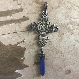 Sterling silver and blue filigree cross pendant 925